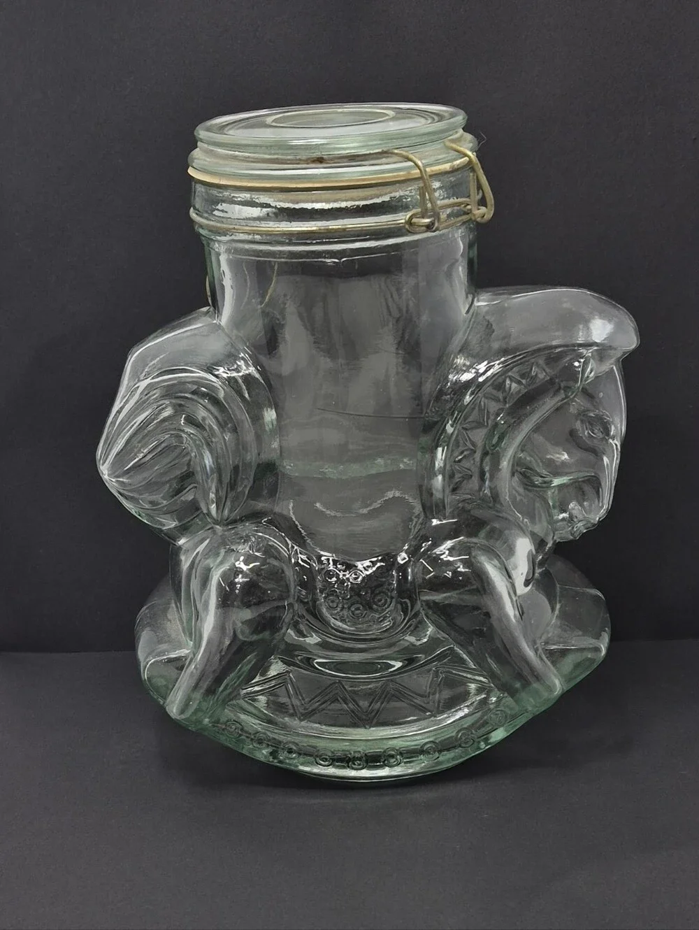 Large Vintage Glass Rocking Horse Hinged Jar